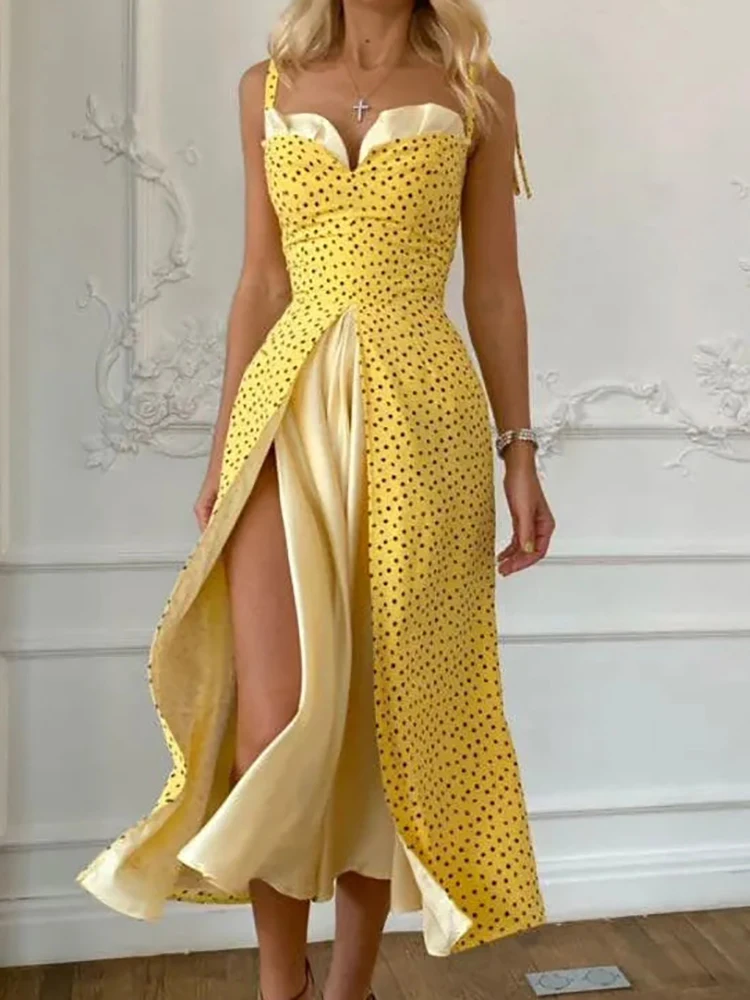 Sexy High Slit Backless Women Party Long Dress Fashion Sleeveless Patchwork Lacing Up Dress Ladies Elegant Ruffles Slim Dresses