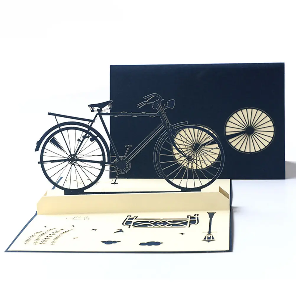 

3D Bike Greeting Card Blue Handmade Creative Paper Graduation Cards Funny Lovely Blessing for Classmates Friends