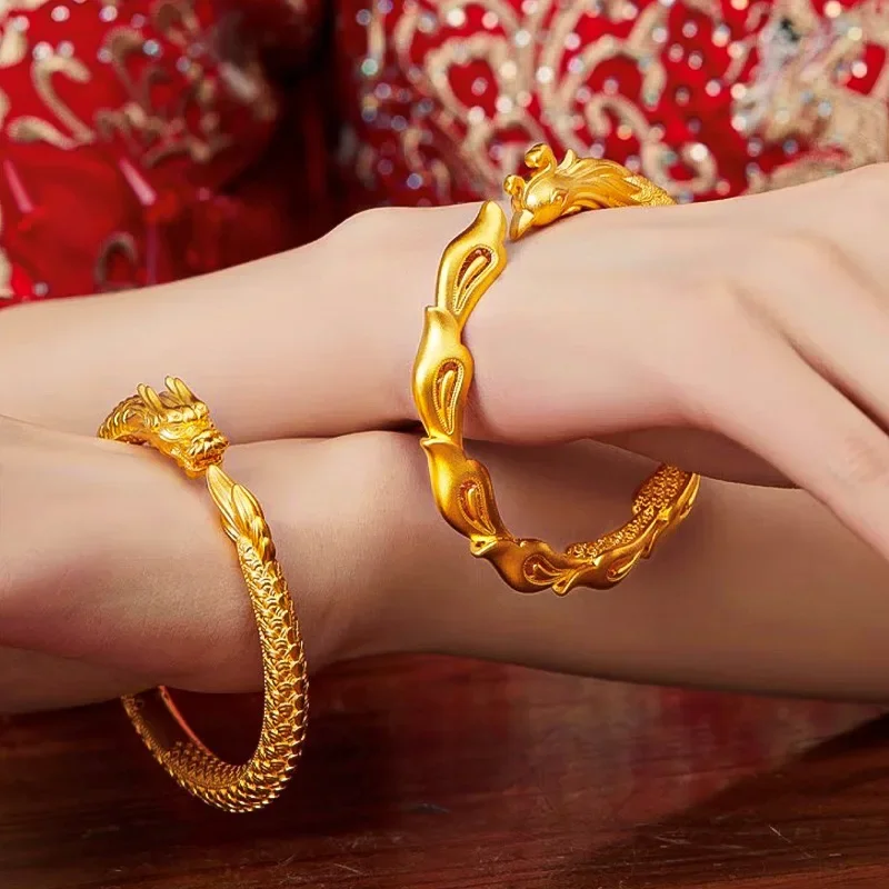 9999 Real Gold 24K Yellow Gold Phoenix Bracelet Gold Shop Open Bracelet for Women Fine Jewelry image 3