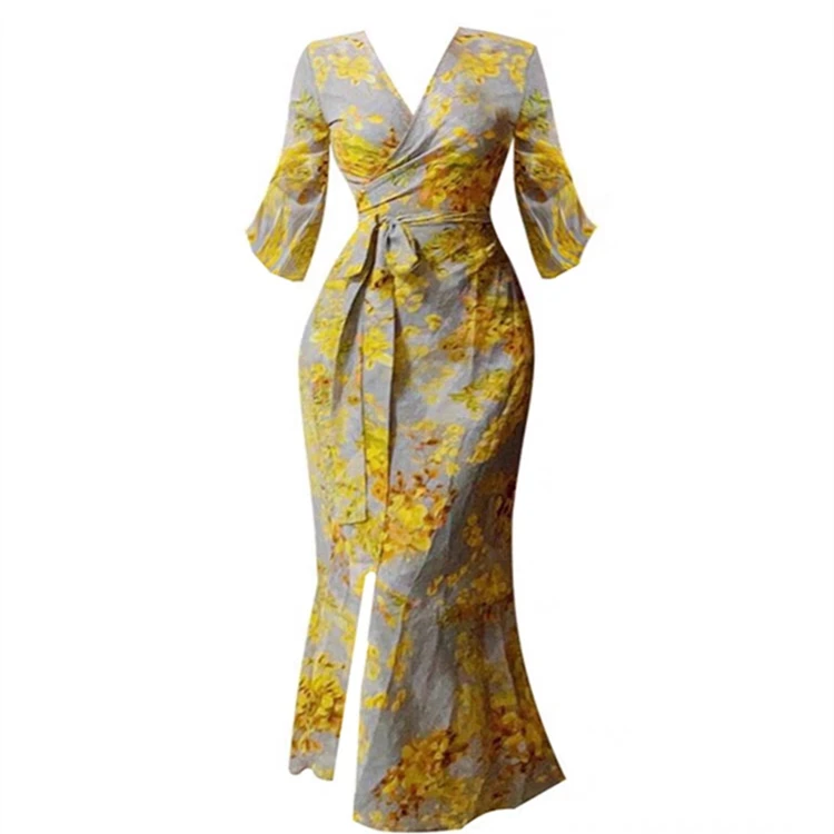 

plus Size Floral Print Summer Vaion Dr Street Sle V Ne Svel Midi Dr for Women over 200 Pou