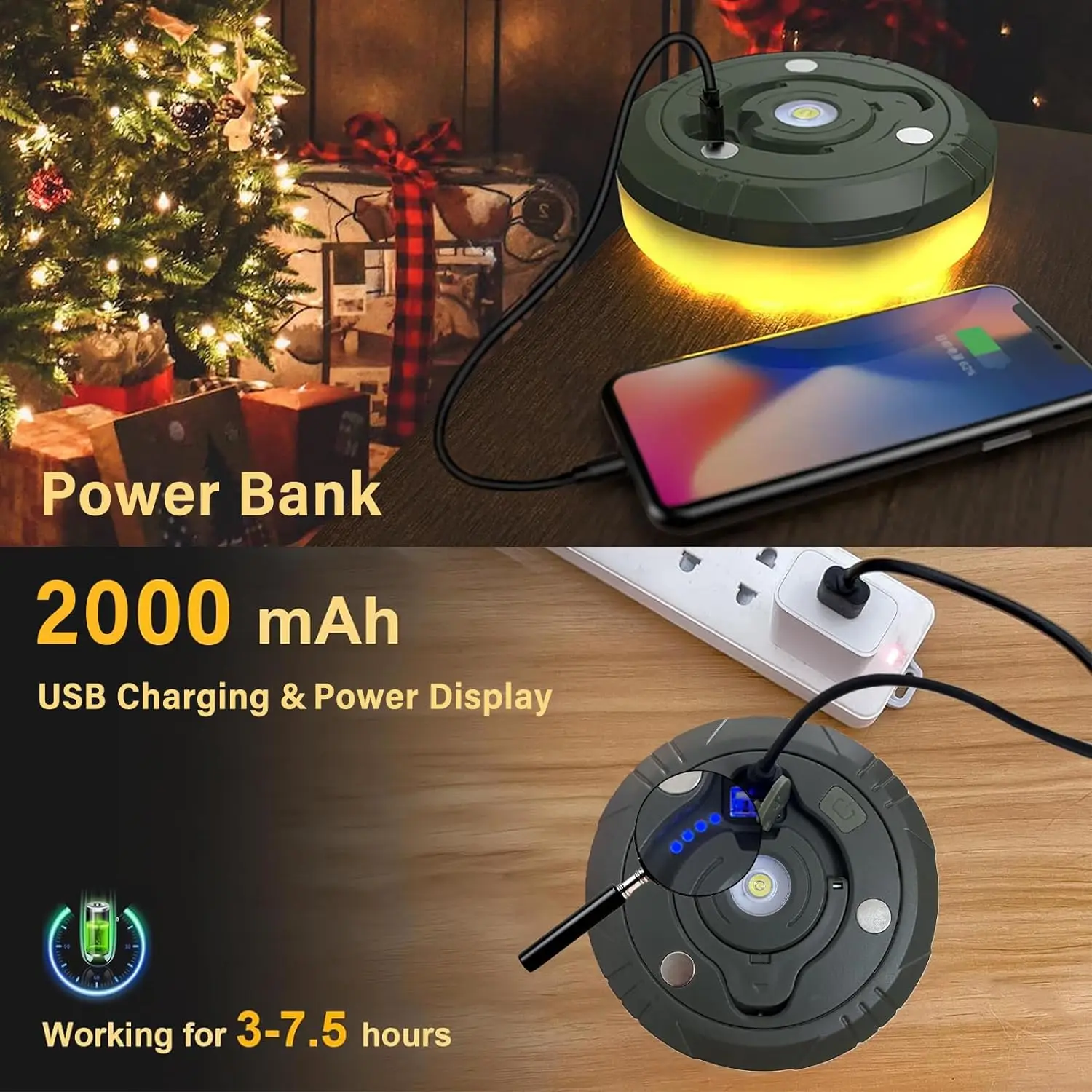 2-in-1 Camping Light LED Reel String Lights Outdoor USB Camping Lamp Recyclable LED Atmosphere Light For Garden Tent Room Decor