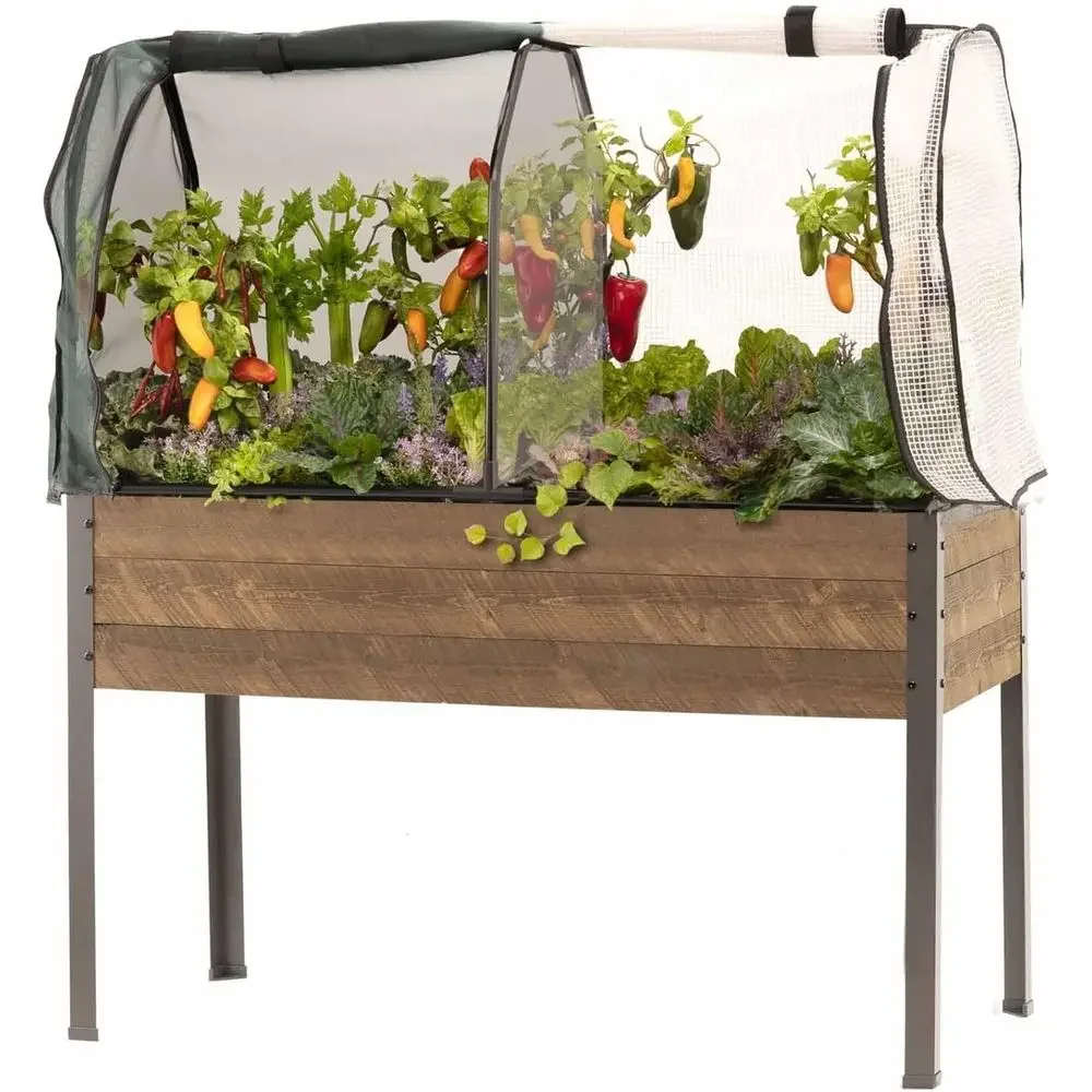 21 x 47 x 30H Spruce Planter with Greenhouse & Bug Cover - Ideal for Deck, Patio, or Backyard Gardening