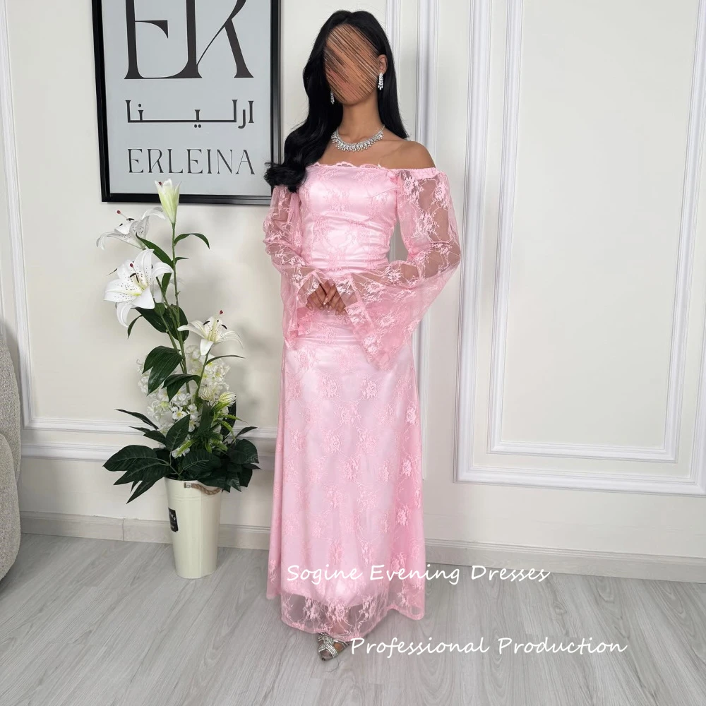 فساتين حفلة موسيقية بدون أكتاف من الدانتيل للنساء 3/4 كم فساتين سهرة طويلة للمناسبات الرسمية وحفلات الزفاف أنيقة مكشكشة