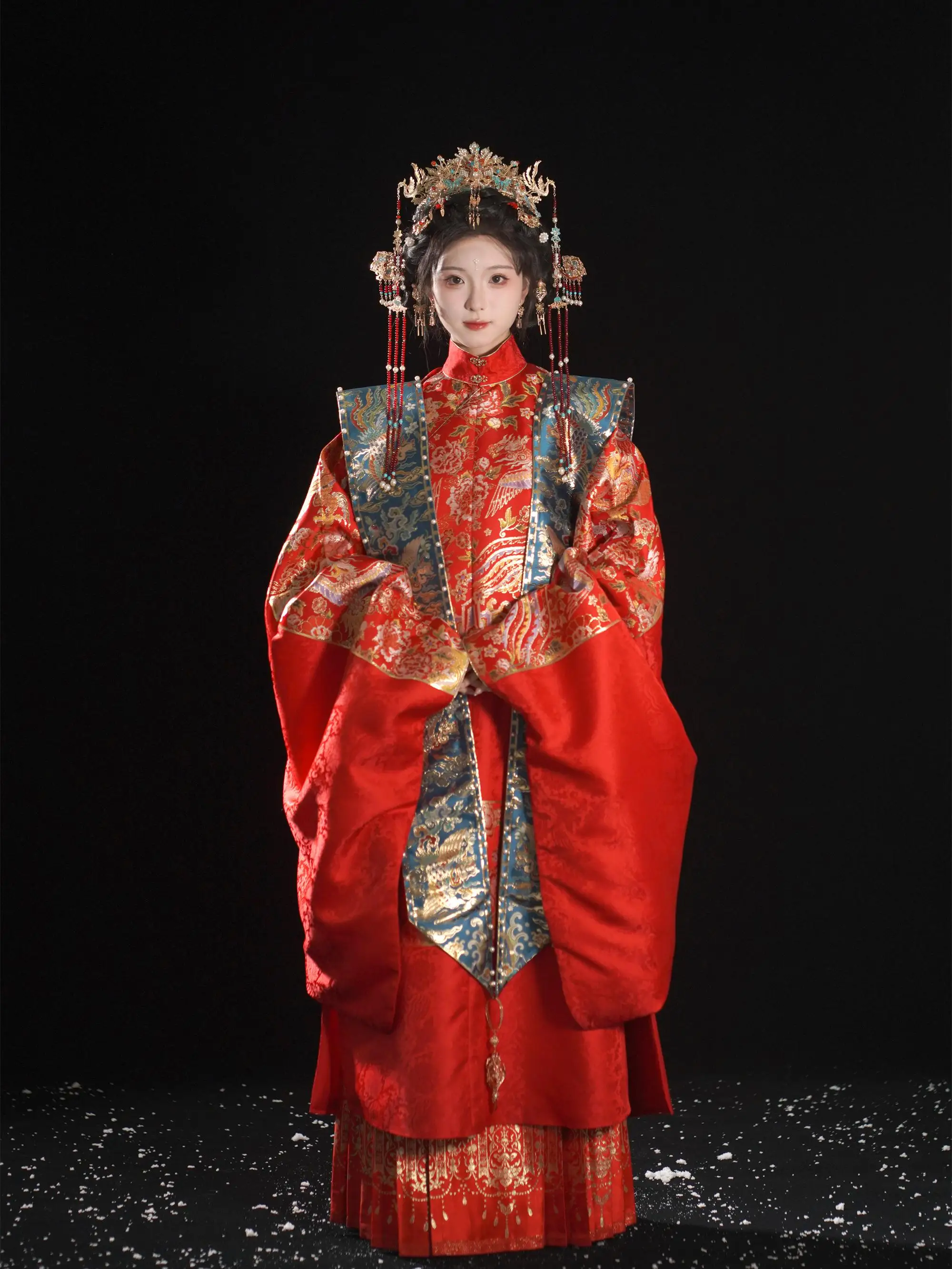 

Nanan Taste FengLai Ming Dynas Long Coat M Fem round Ne Hanfu Heavy Work Wedding Dr Polyester Fiber