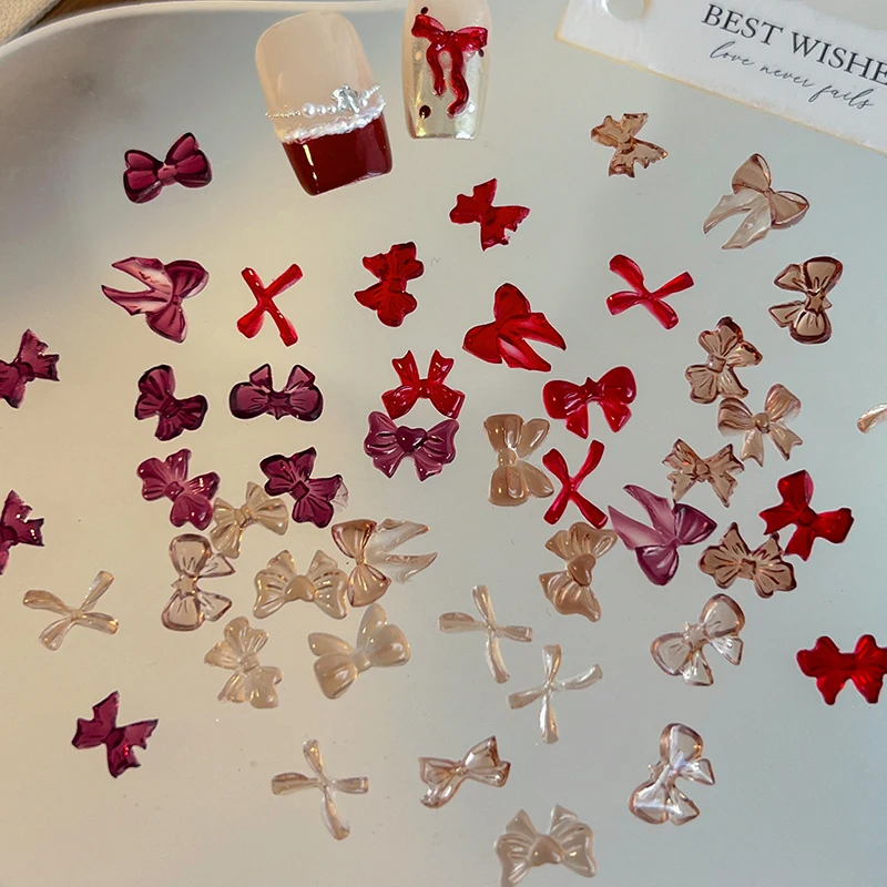 50 ชิ้น ของตกแต่งเล็บเรซิ่นรูปโบว์หลากสีสันน่ารัก ประดับเล็บรูปผีเสื้อ 3 มิติ เครื่องประดับแฟชั่น DIY อุปกรณ์ทำเล็บ