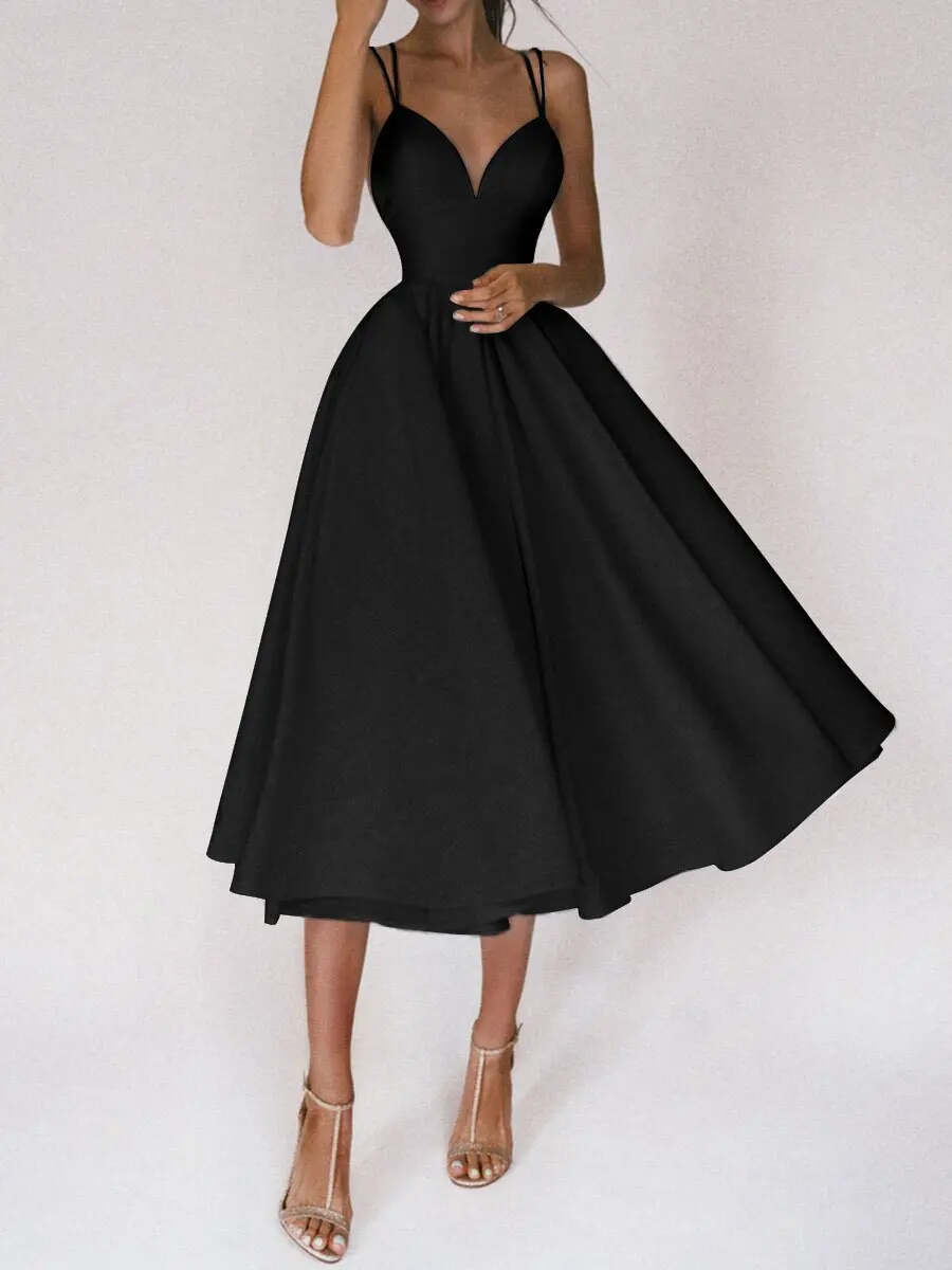 

Strap V-neck Sexy Solid Party Dress Women's Backless Casual Wear 2023 Sweet and Elegant Large Swing Women's Dress Street Dress