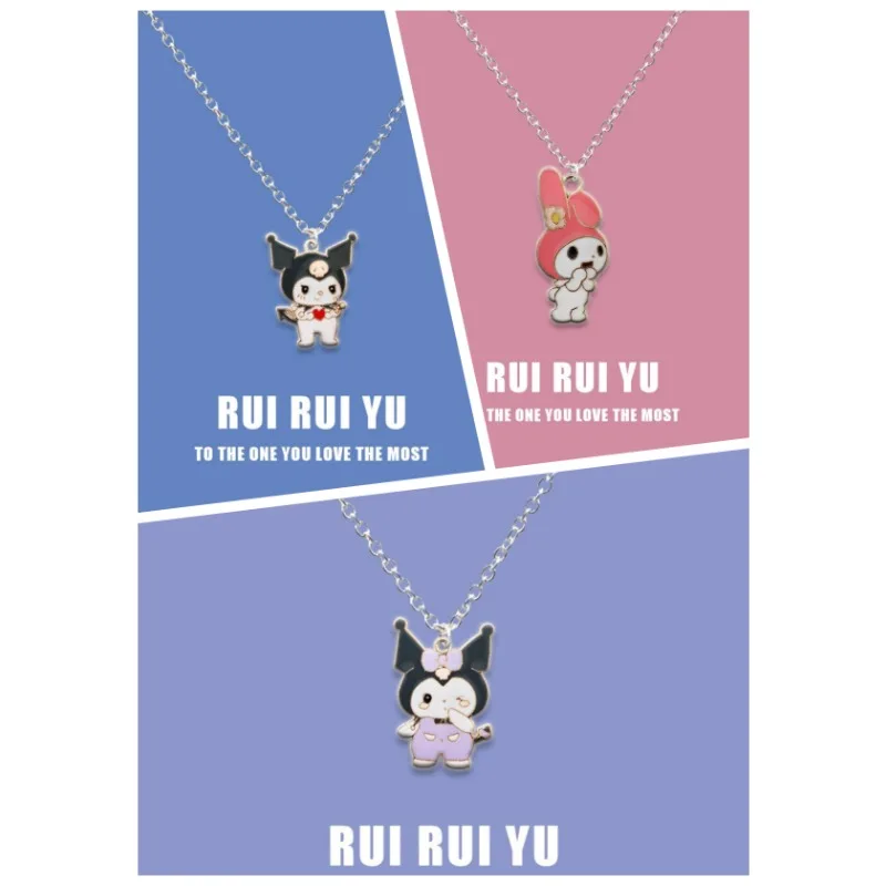 Sanrio Kuromi Necklace Q Character Anime My Melody Sweet Alloy Pendant Decoration Girl Student Children Halloween Birthday Gifts