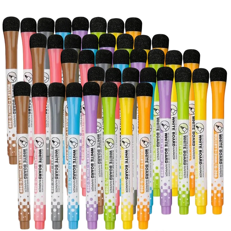 Canetas Magnéticas para Quadro Branco (8-40 Peças) - Ponta Fina, Cores Pretas, com Tampa Magnética Apagável - Ideal para Pintura, Casa, Escola, Escritório e Grafite