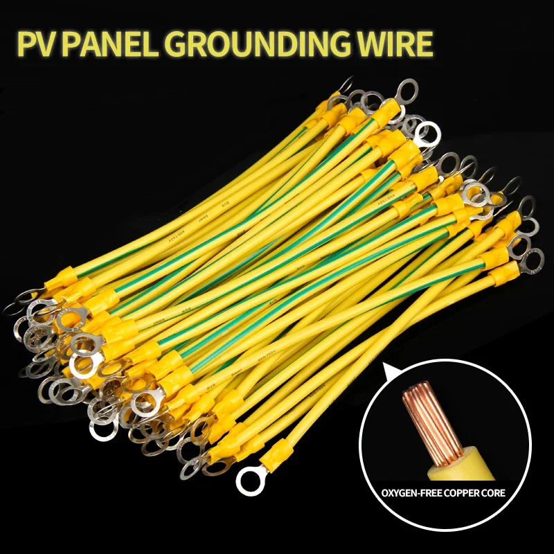 100Pcs Copper Bridge Jumper Yellow Green Double Color Grounding Wire Solar Photovoltaic Grounding Wire 10/12/14 Awg 2.5/4/6 Mm2