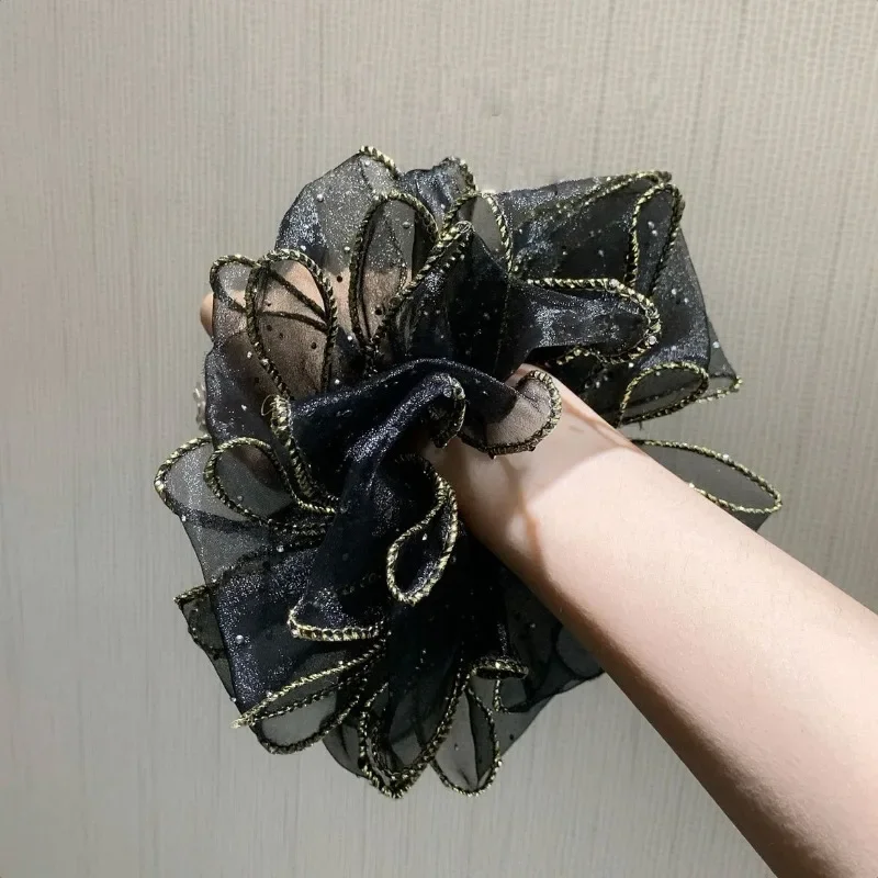 Advanced Black Mesh Belt Loop High Elasticity Durable Rubber Band Flower Bud Tie Head Rope Hair Rope Accesorios Para El Cabello