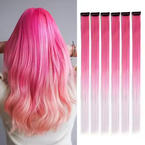 Clip in Hair Extensions Colored Party Highlights 22 inches 6pcs/pack Multi-colors Straight Hair Synthetic Hairpieces Royal Blue - Image 21