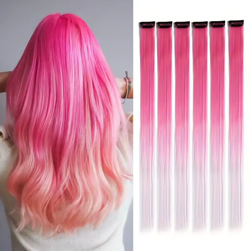 Clip in Hair Extensions Colored Party Highlights 22 inches 6pcs/pack Multi-colors Straight Hair Synthetic Hairpieces Royal Blue - Image 21
