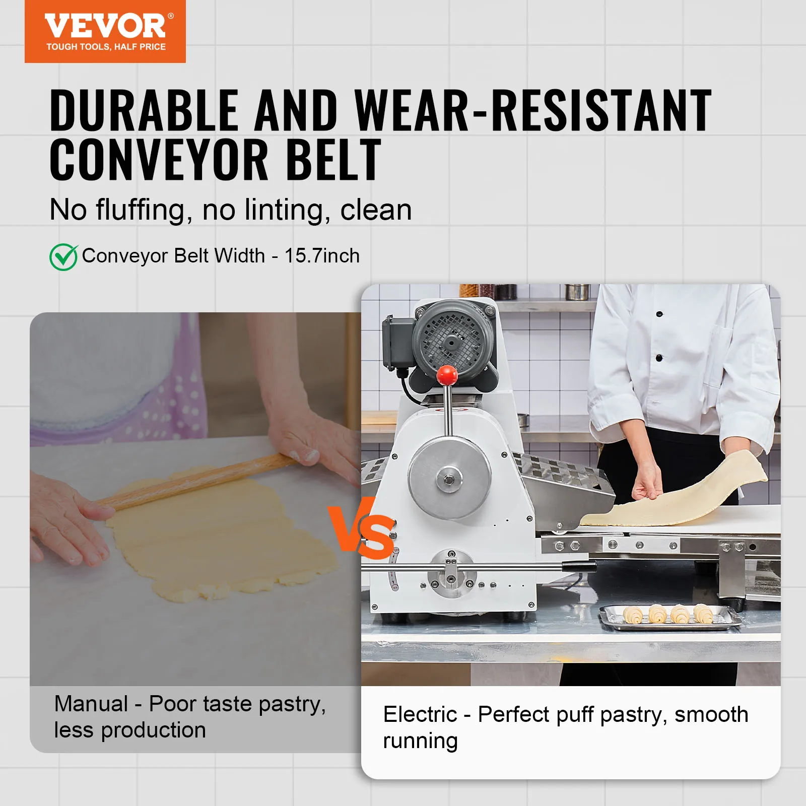 VEVOR 15.7inch 19.7inch Commercial Dough Sheeter Machine Reversible Puff Pastry Sheeter and Fondant Roller for Bakeries Pastries