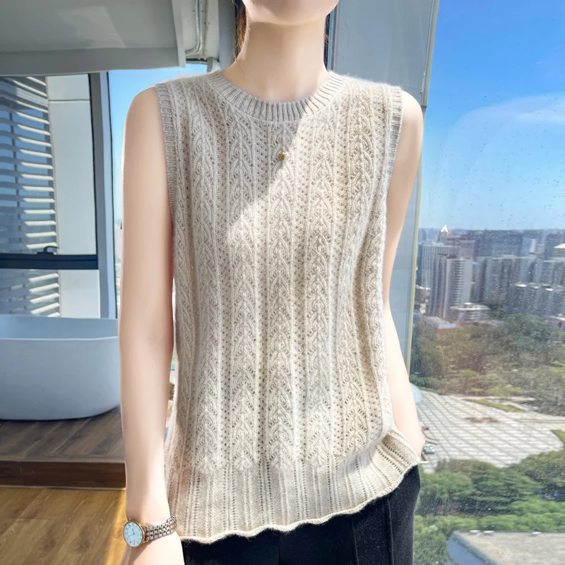 New 100% Merino Wool Fall/Winter Women's Sweater Crewneck Pullover Stylish tank top cut-out warm bottoms knit shirt base