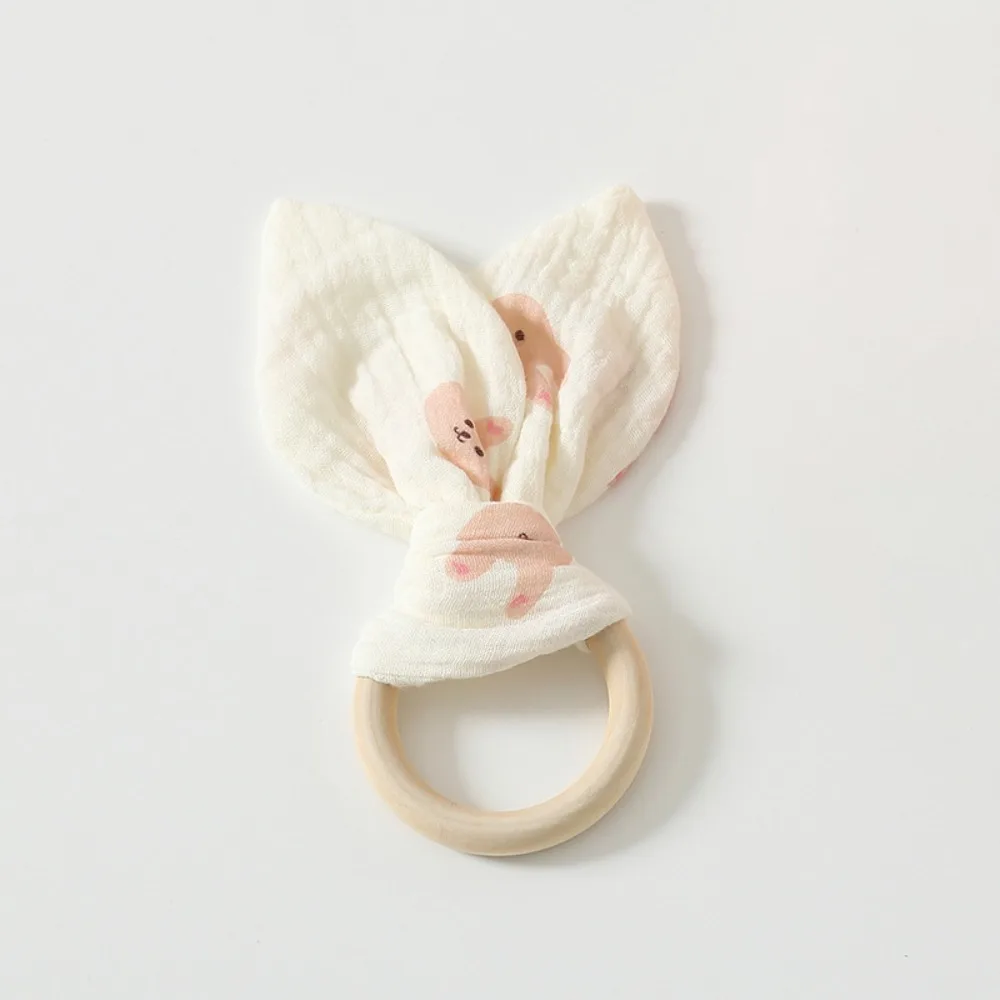 

Soft Baby Wooden Hand Grasp Natural Wooden Rabbit Ears Newborn Teething Ring Sensory Bracelet Rattle Chewing Appease Sleep