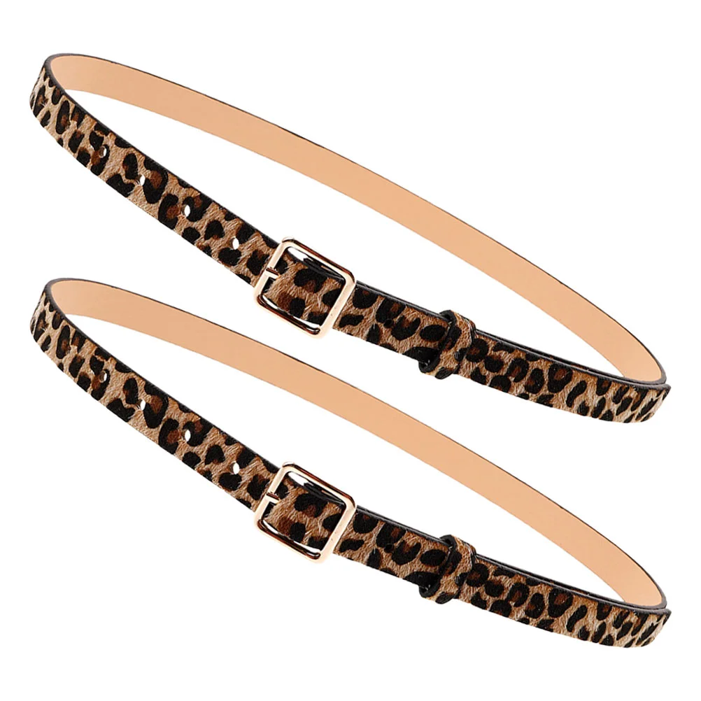 

2 Pcs Leopard Print Belt Waist for Women Ladies Belts Animal Decorate Waistband Imitation Women's Fashion