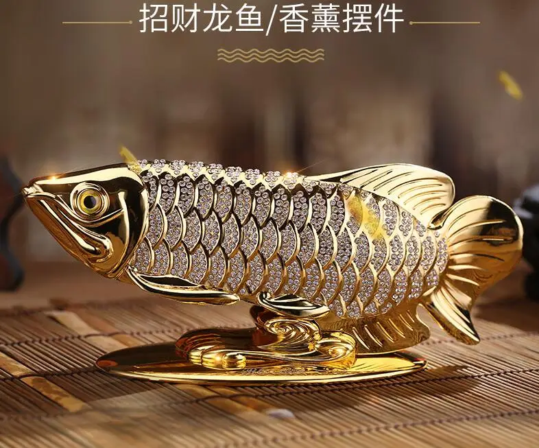 HOME OFFICE COMPANY SHOP CAR TOP GOOD EFFICACIOUS TALISMAN MONEY DRAWING DIAMONDS AROWANA GOLDEN FISH FENG SHUI BRASS STATUE