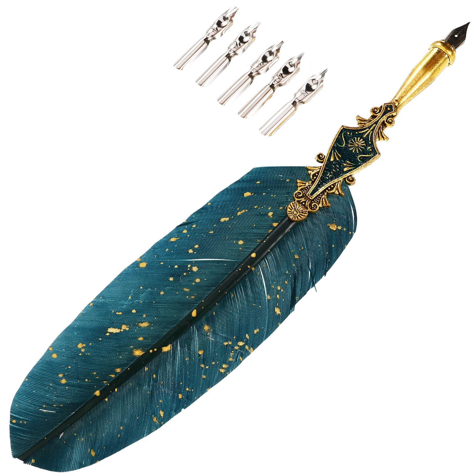 1세트 빈티지 디자인 깃펜 세트 교체용 팁 부드러운 필기 서예 연습 휴대용 만년필 사무용