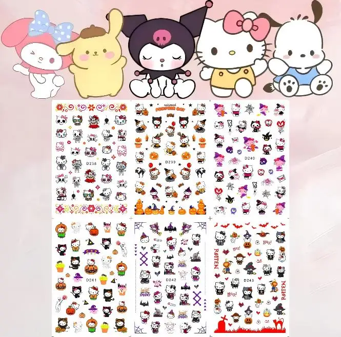 6PCS 3D Sanrio Kawaii Nail Stickers Nail Art Accessorie Adorable Character Yuanqi Girly Design Themed Elements Stickers