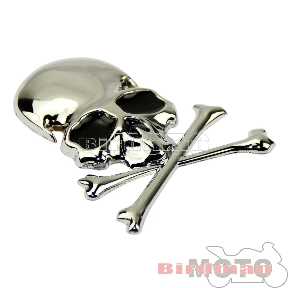 For Harley Chopper Bobber Custom Honda BMW Suzuki 3D Chrome Metal Skull Skeleton Car Trunk Tailgate Emblems Badges Decal Sticker view 4