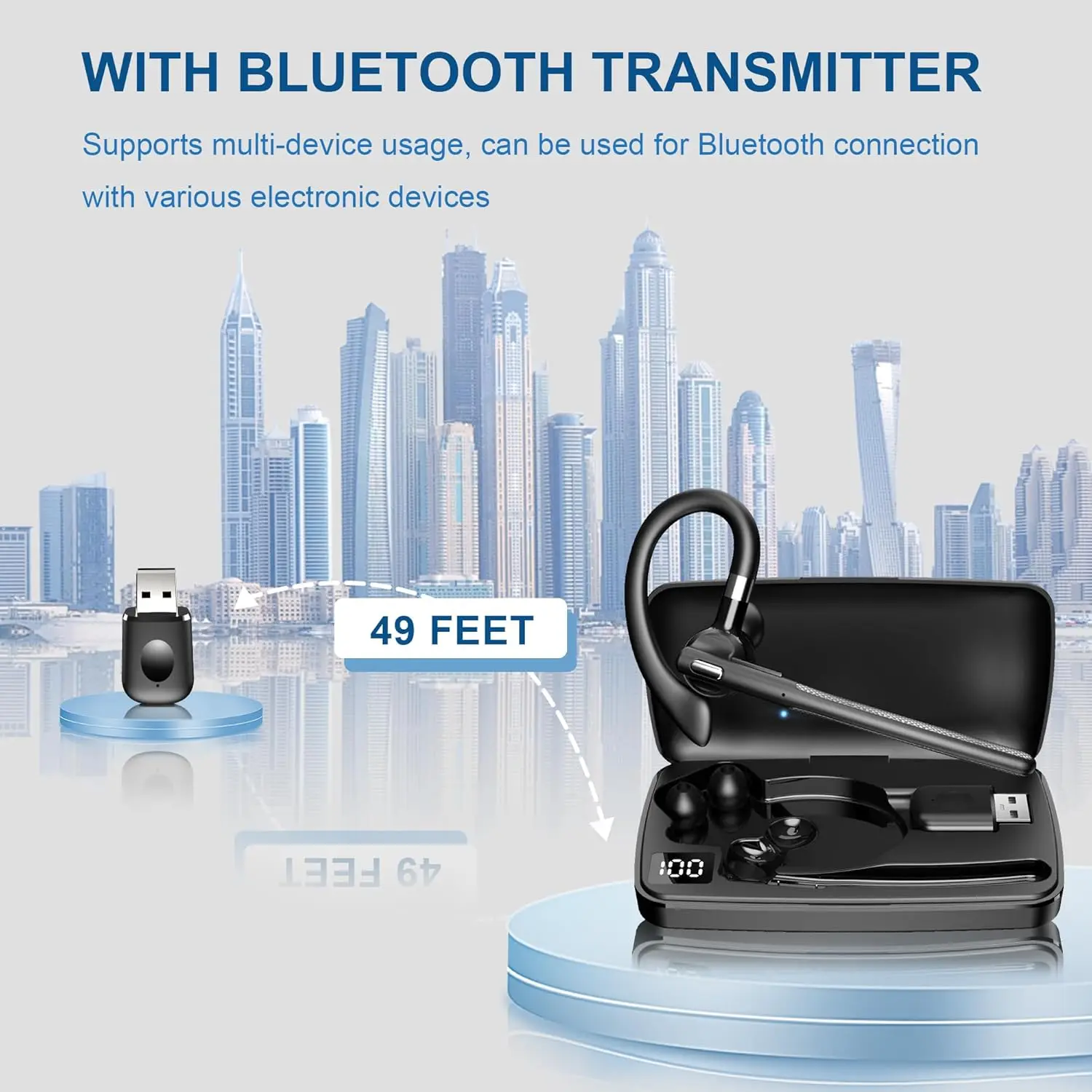 

Ear-hook business Bluetooth headset, Bluetooth 5.4, ENC call noise cancellation, AI voice assistant, ultra-long standby time.