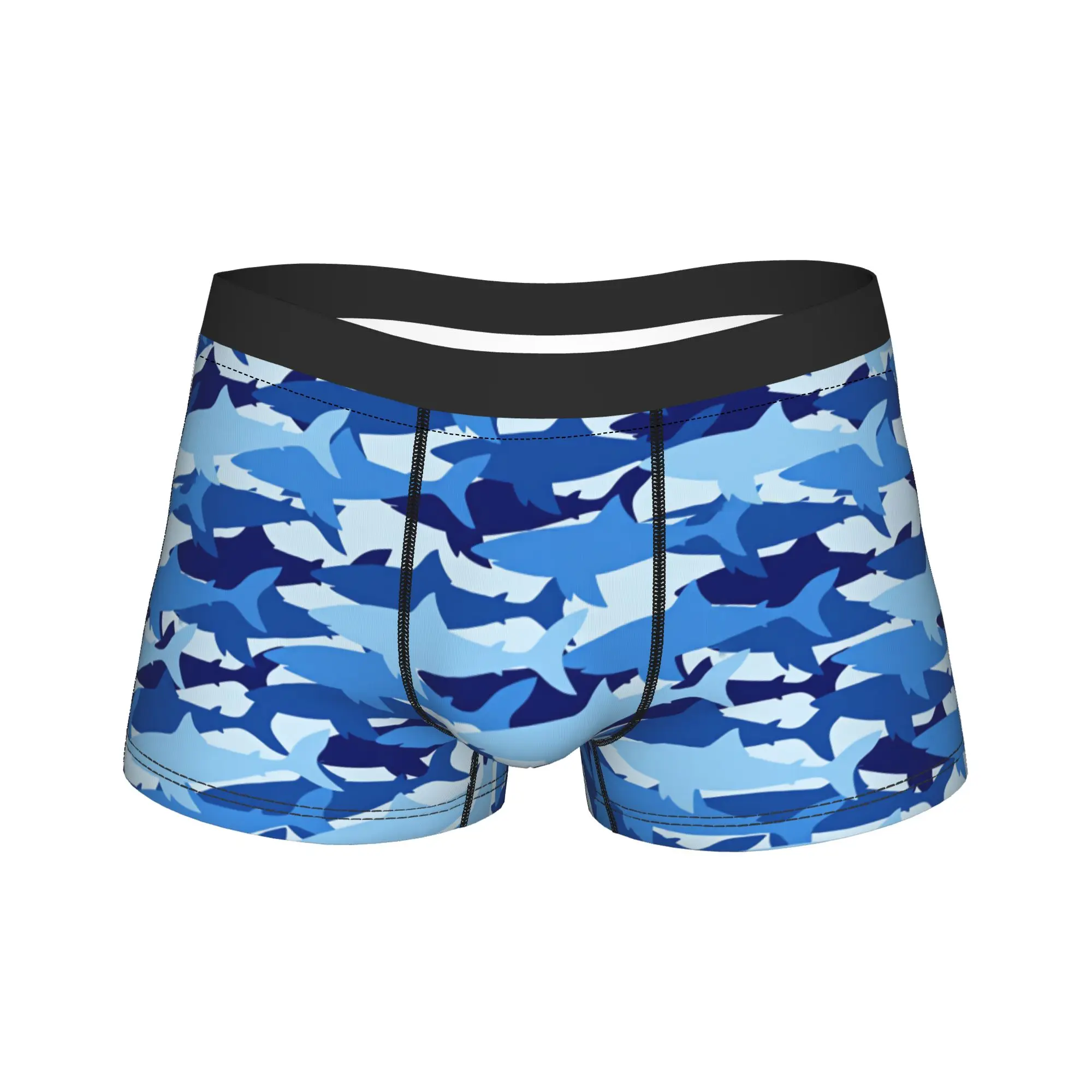 

Shark Silhouette Camouflage Seamless Pattern Light Blue Background Underwear Classic Panties Shorts Briefs Man Boxer Shorts