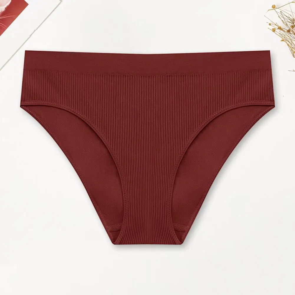 Women Underpants Mid-Rise Seamless Daily Wear And Home Sleep Panties Solid Color Thread Stretchy Seamless Briefs 95