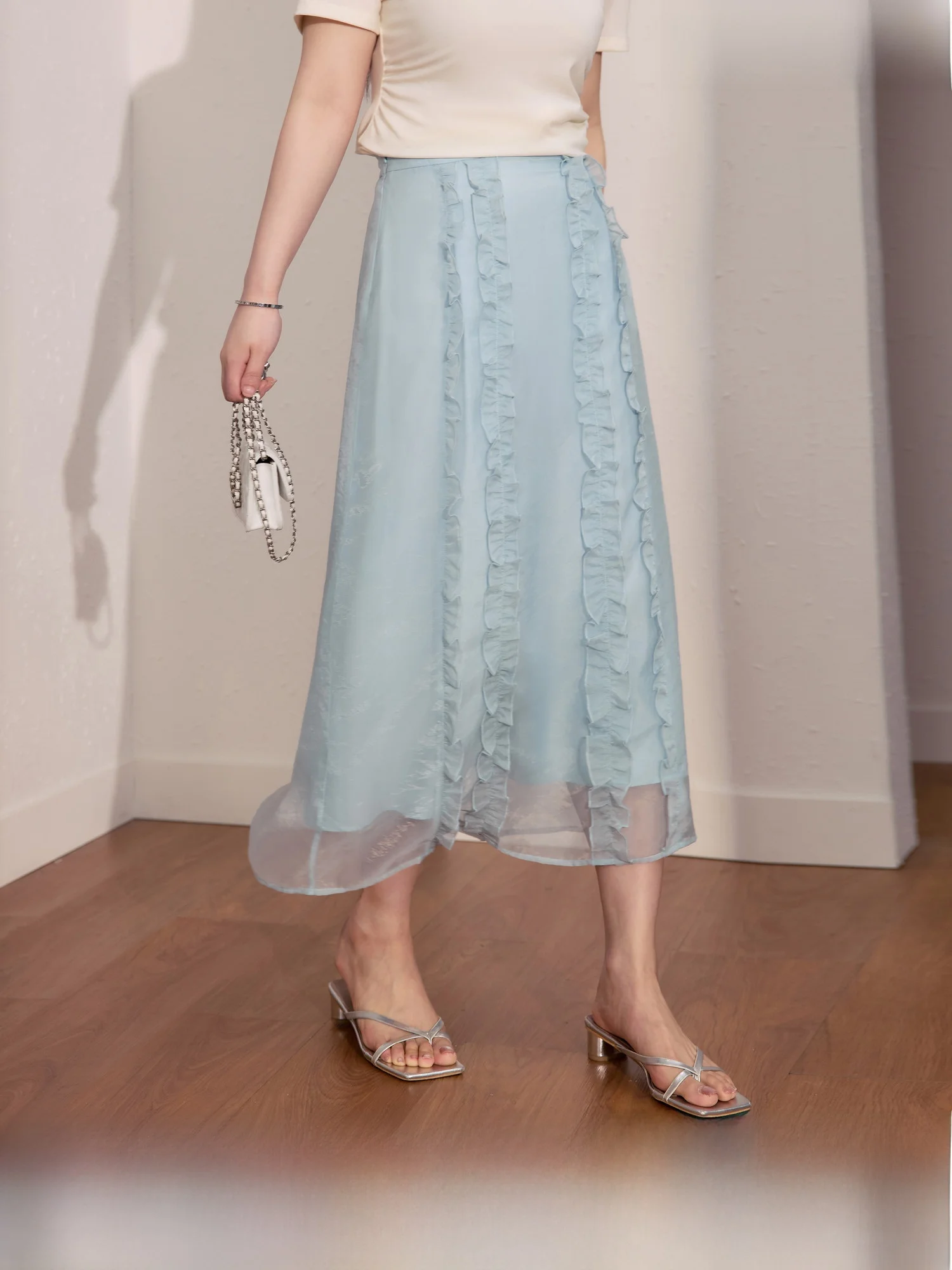 

Синяя женская юбка А-силуэта большого размера с деревянной отделкой, вечерняя, с высокой талией, стройнящая, в стиле феи, летняя