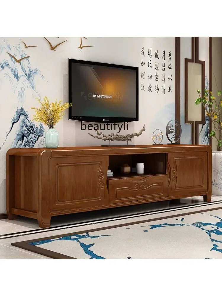 

Solid Wood TV Cabinet Chinese Modern Simplicity Living Room Oak Home Floor Cabinet with Drawer Storage