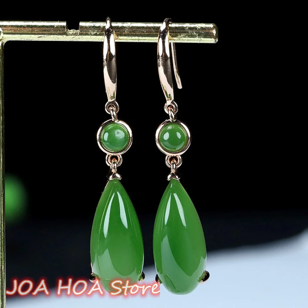 

Newest Jasper Earrings Water Drop Shape Natural Class A Jade Dangler Retro Eardrop Fine Holiday Gift High Quality Jewelry