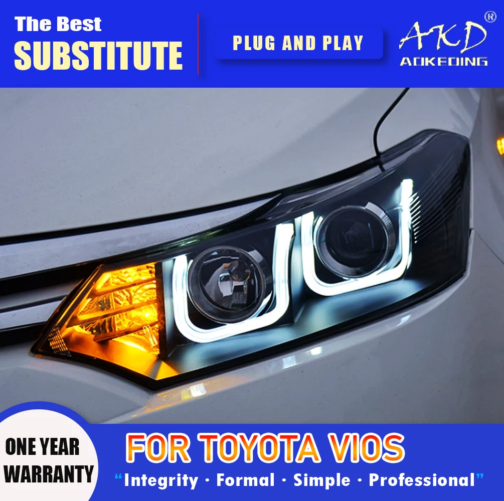 

AKD Head Lamp for Toyota Vios LED Headlight 2008-2016 Headlights Vios DRL Turn Signal High Beam Angel Eye Projector