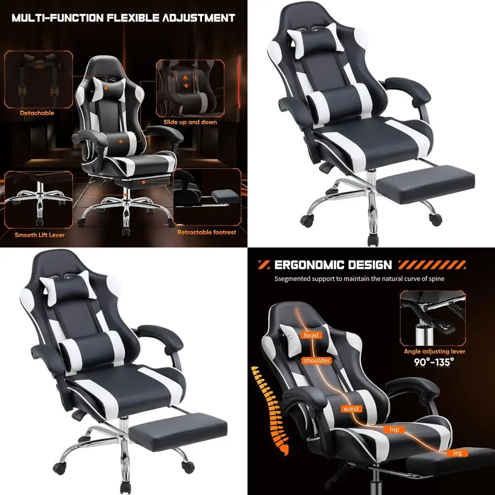 

Эргономичное игровое офисное кресло с подставкой для ног, регулируемой высотой 360° ° Поворотное компьютерное кресло с подголовником и поясничной опорой,