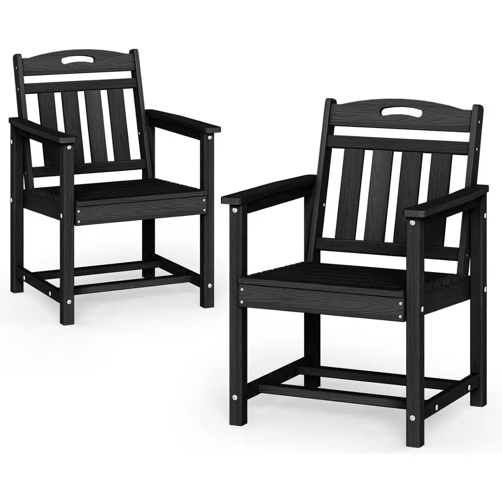 

2 Pack HDPE Outdoor Dining Chairs - Wide Seats, Ergonomic Design for Patio, Garden, Deck - Black