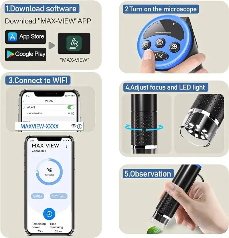 Wireless Digital Microscope 2MP 50X-1600X Magnification Portable Handheld USB Microscopes Coin Magnifier For iPhone Android