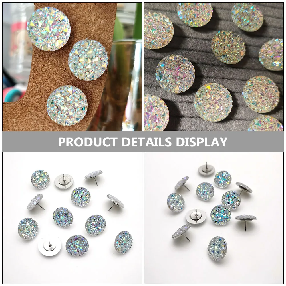 

10 Pcs Rhinestone Thumb Tacks Creative Resin Metal Photo Wall Decoration Office Desk Accessories Classroom Supplies Map