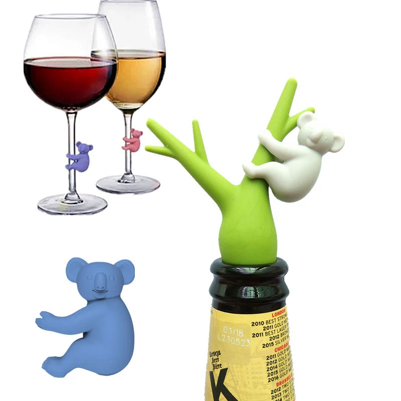 Koala Shape Silicone Label Wine Glass Recognizer Drinking Glass Identification Labels Tag Signs For Party Barware Accessories