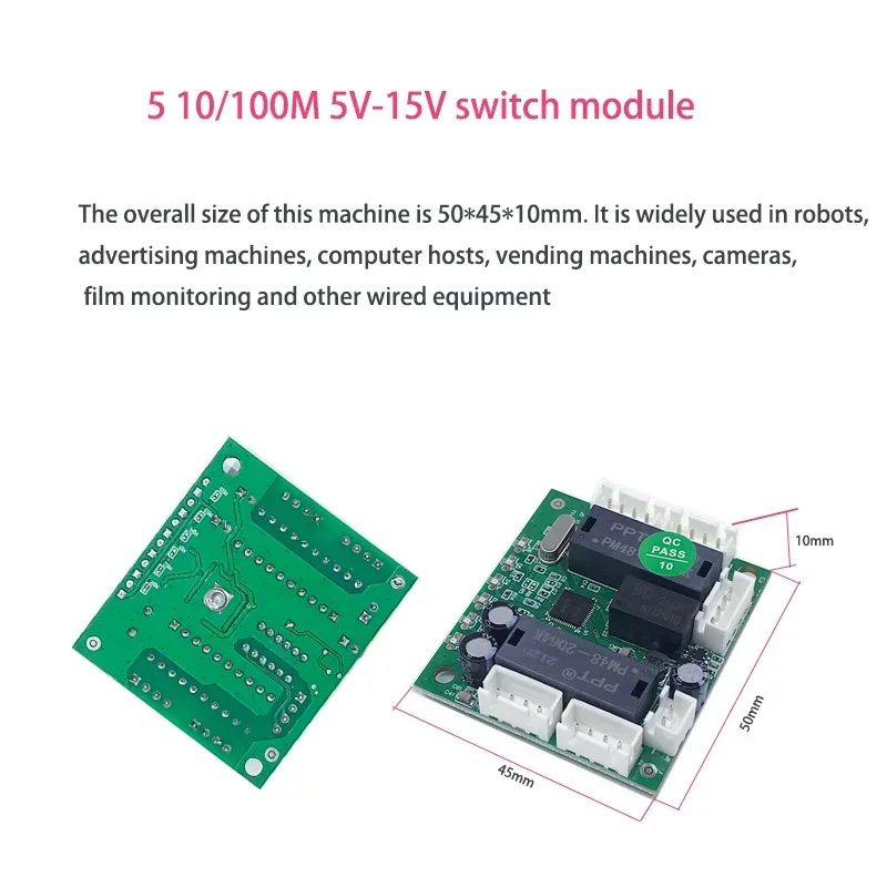 Industrieller Ethernet-Switch industria5 Port 10/100M Netzwerk-Ethernet-Switch 5V/12V/15V Stromeingang Temperatur-40 bis 75 ℃