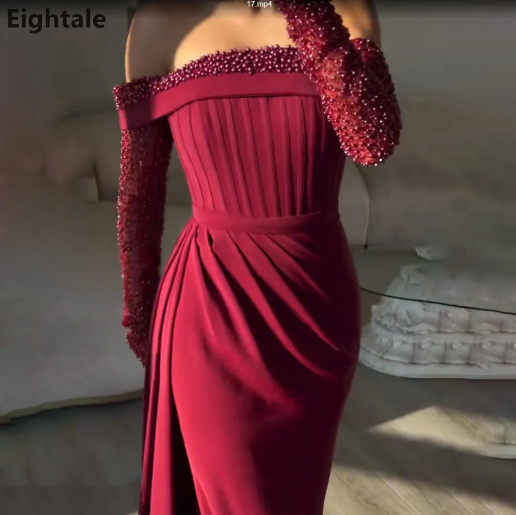 Eightale 2025 Borgogna Sirena Saudita con spalle scoperte Abito da sera a maniche lunghe Abito da ballo di nozze Abito da festa Dubai personalizzato