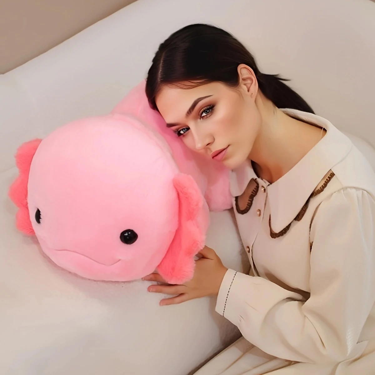 Morbido e coccoloso cuscino in peluche Axolotl rosa, bambola salamandra ripiena in poliestere, ideale per compleanno, matrimonio, festa di laurea