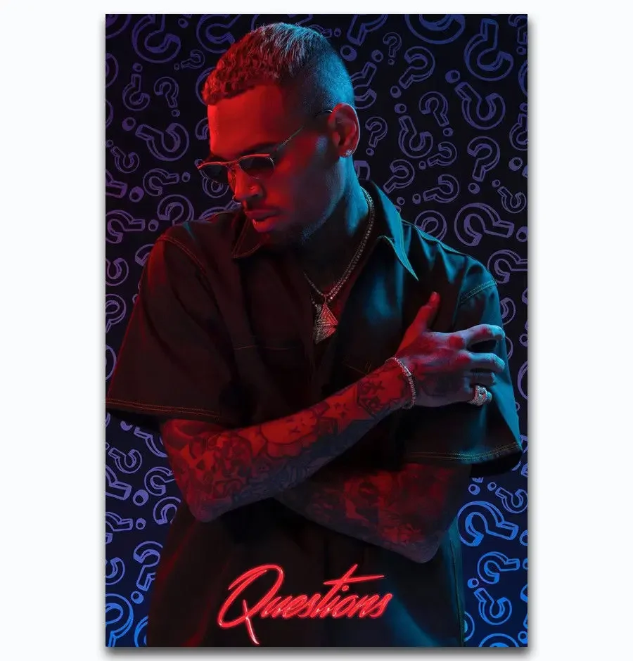 New Questions Chris Brown Rapper Music Star-Silk Art Poster Wall Sicker Decoration Gift