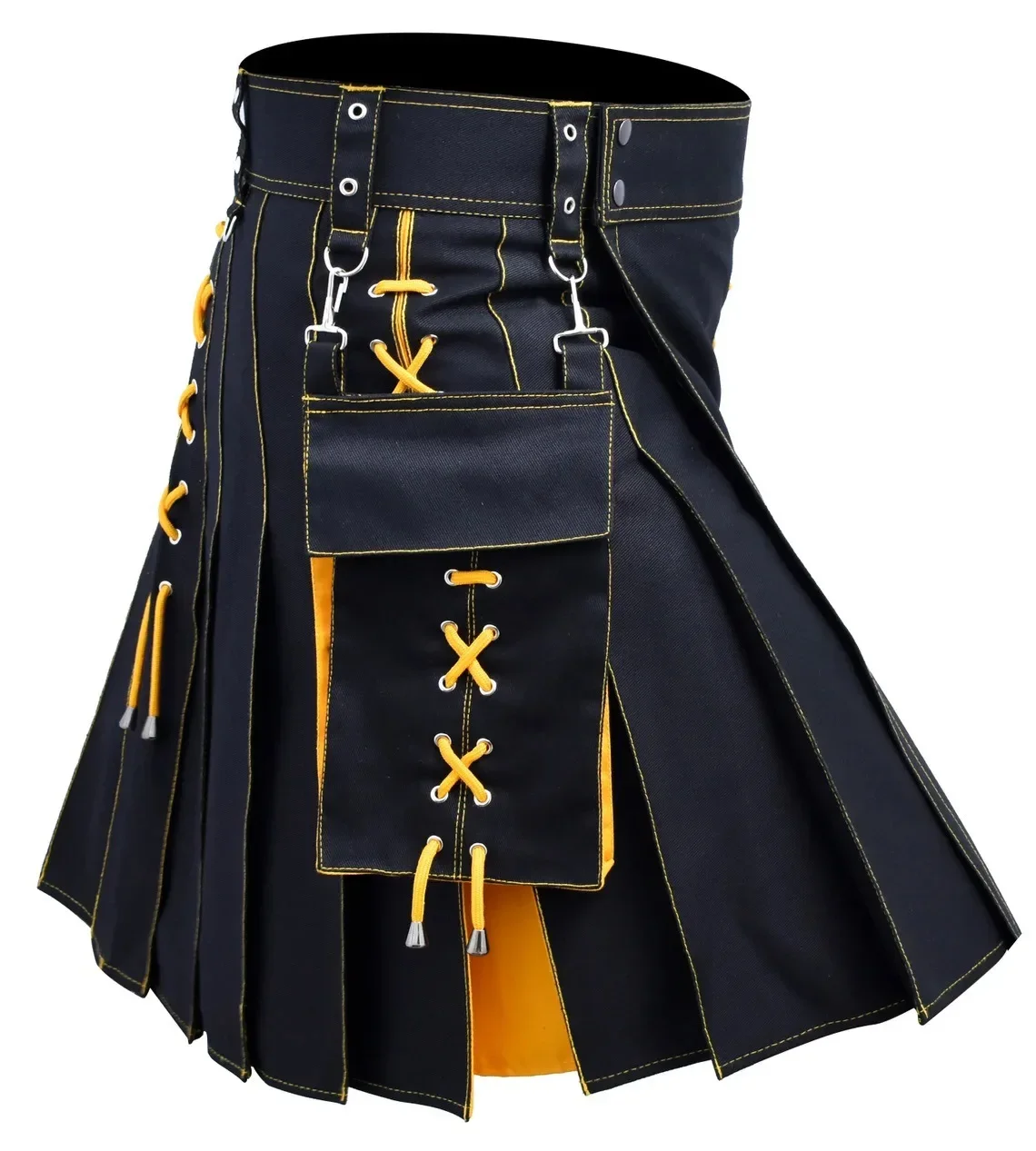 Image of Herren Kilt Utility Schottischer Traditioneller Highland-Kilt mit Plissee, Schnallenriemen und Cargotaschen