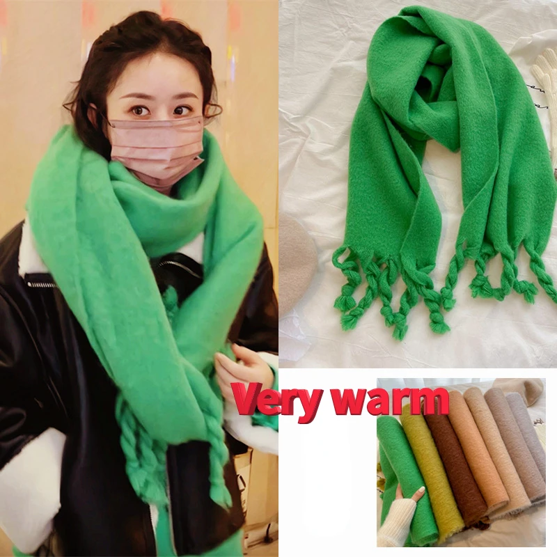

Luxury Cashmere Womens Scarf 230cm*40cm Winter Thick Warm Solid Cape Wraps Pashmina Long Tassel Female Foulard Thick Blanket
