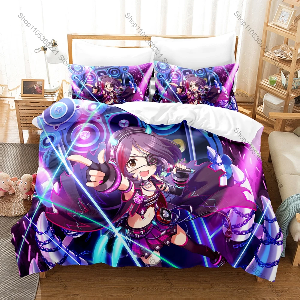 Cool Cute Idolmaster Cinderella Girls Character Pattern 3 In 1 Bedding Set Quilt Cover With Two Pillowcases Comfortable Bedroom