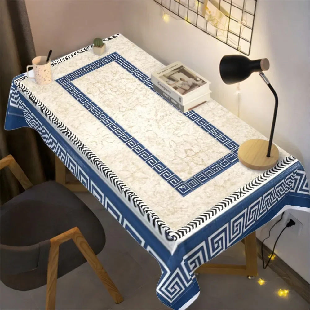 【2D】Tablecovers 1pc Geometric Stripes Greek Motif Pattern in Blue and White Color Scheme Suitable for Restaurantsxzj