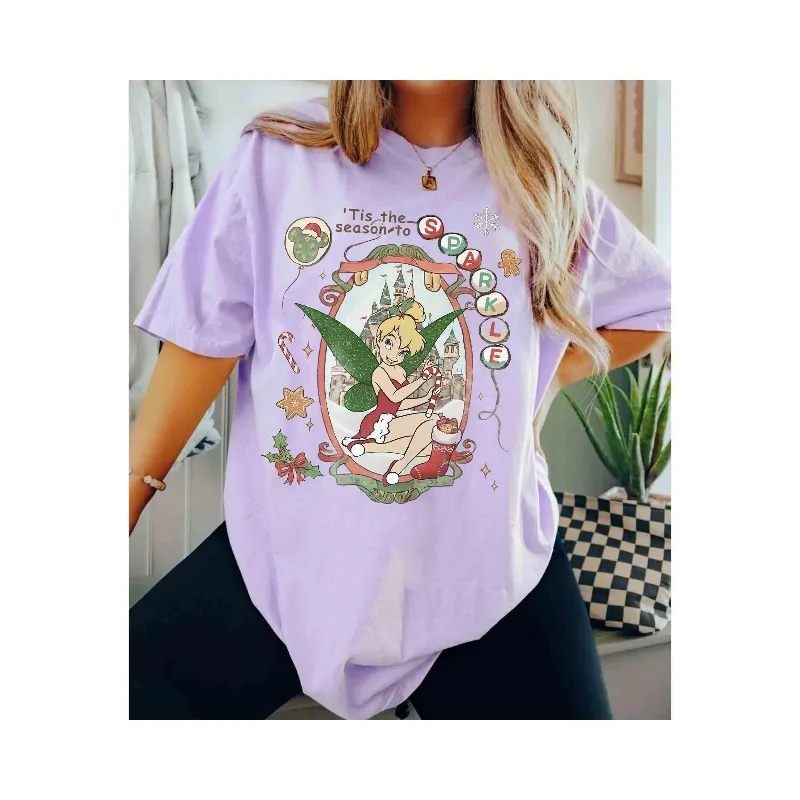Vintage Tinker Bell Christmas Shine Shine Shirt, Disney Peter Pan Christmas T-shirt  Unisex cotton streetwear harajuku tops