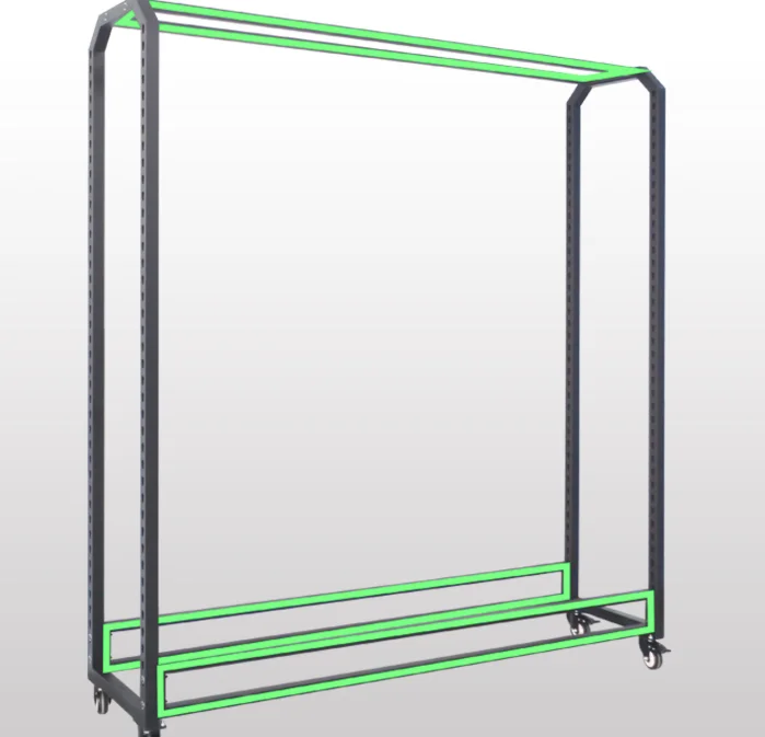 Double-sided fabric display stand with pushable wheels - suitable for displaying and storing textile fabric display stands