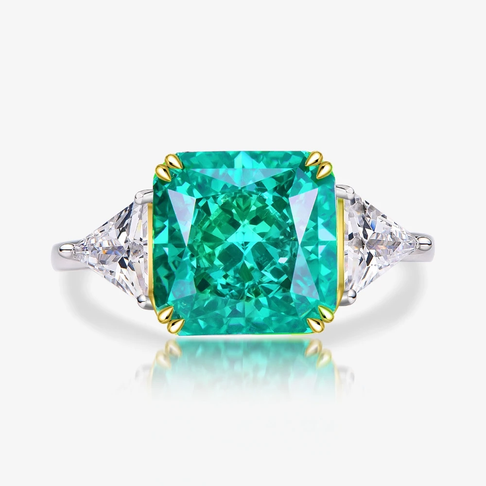 

Pure 925 Sterling Silver Women Paraiba Rings Luxury 10*10mm High Carbon Diamond Ring For Women Girl Anniversary Wedding Jewelry