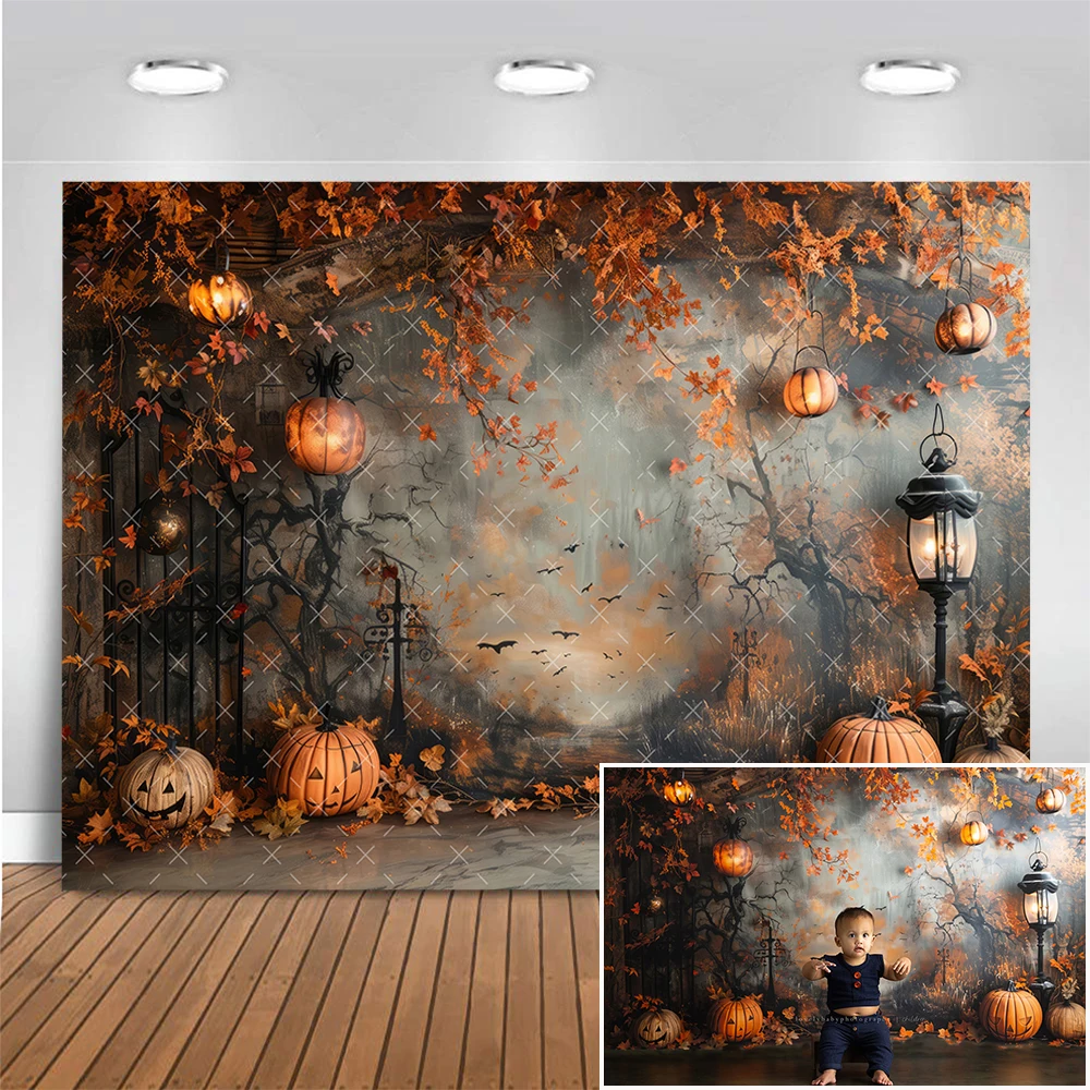 

Halloween Party Decor Photography Backdrop Black Forest Pumpkin Backgrounds Kids Cake Smash Photocall Photo Studio Props Banner