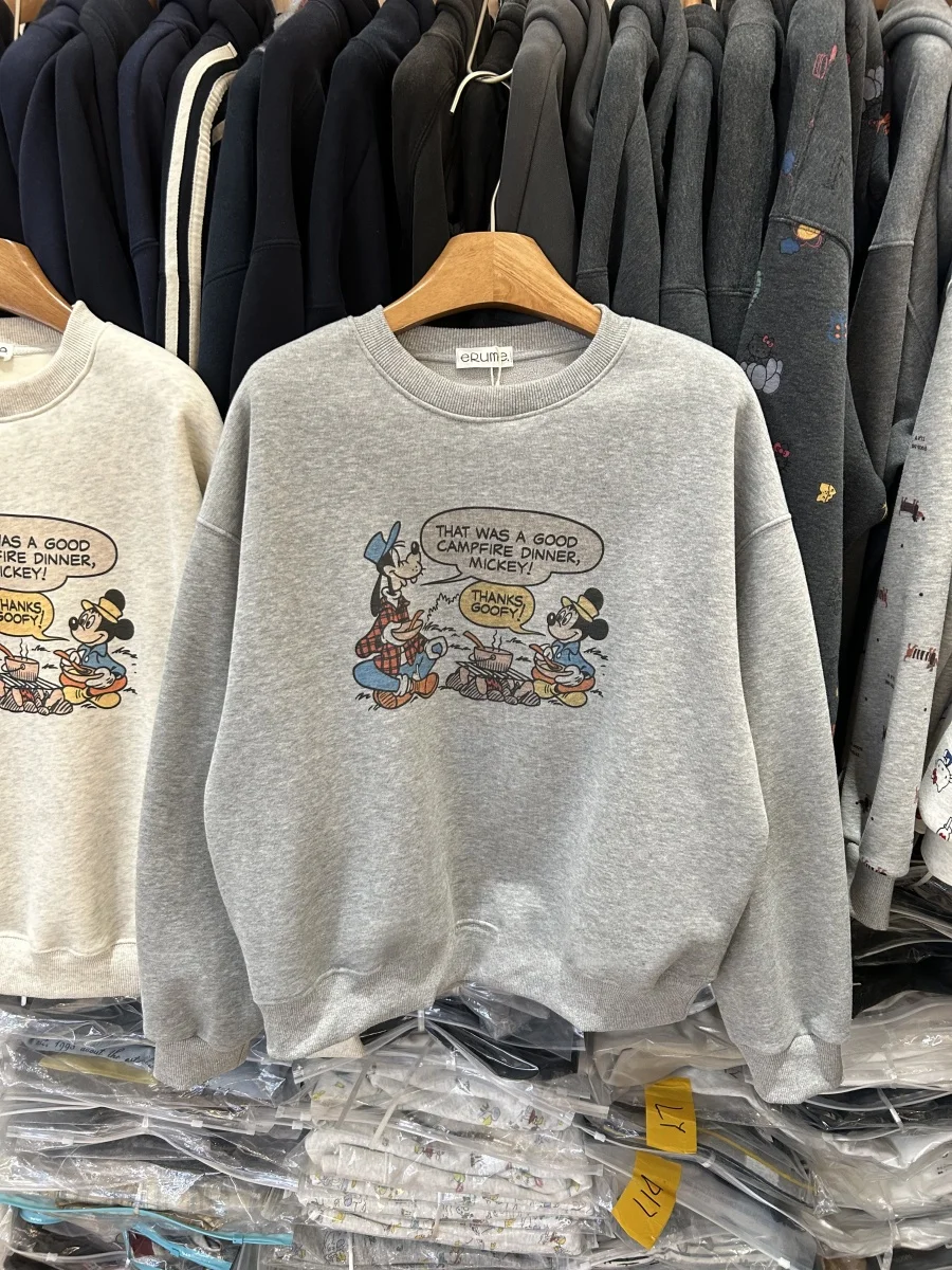 

Fleece Lined Sweatshirt round Neck Cartoon Print Loose Fit Women's Autumn Winter New Style Comfortable Polyester Cotton Blend