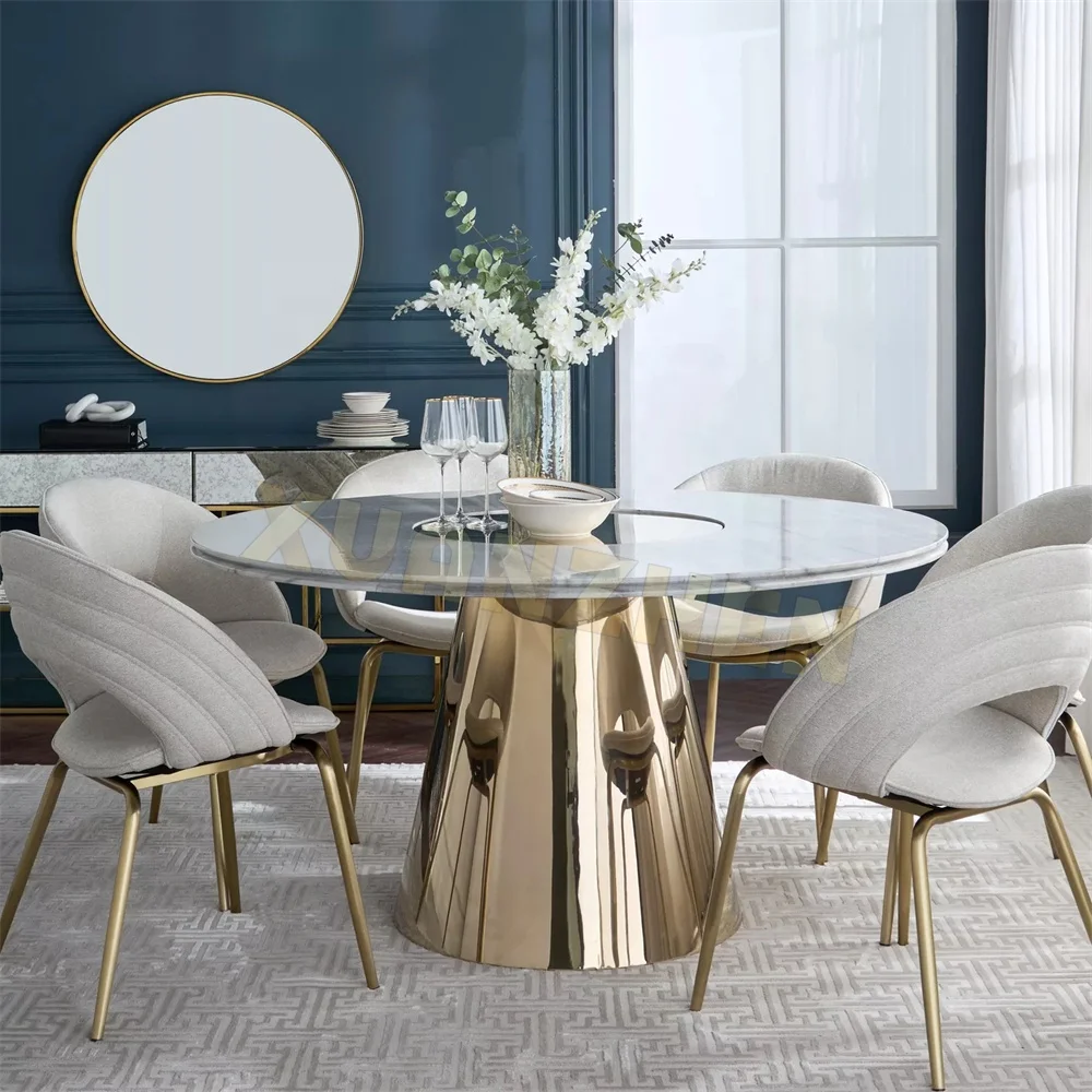 # Dining Table Set 4 Chairs Luxury Marble Round Dining Table Vanity Restaurant